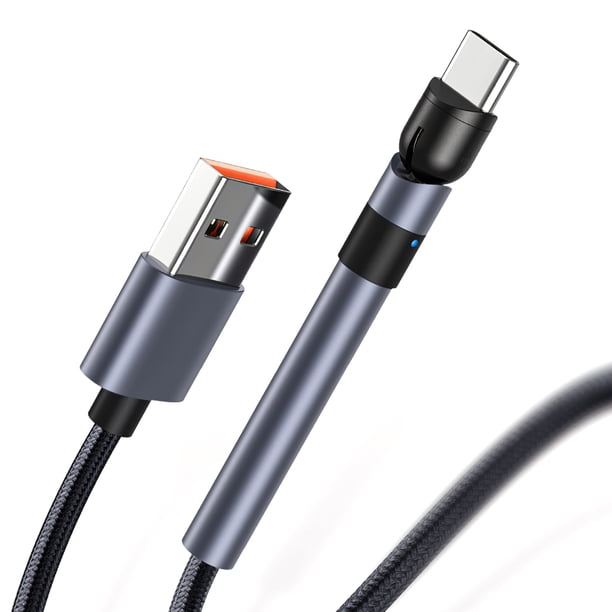 Cable Tipo C De Codo De 90 Grados De 200Cm, Cable Tipo C De Carga Rápida De Alto Rendimiento, Cable De Carga De Nailon Con Luz Para Dormitorio De Oficina En Casa Serendint EL009910-00