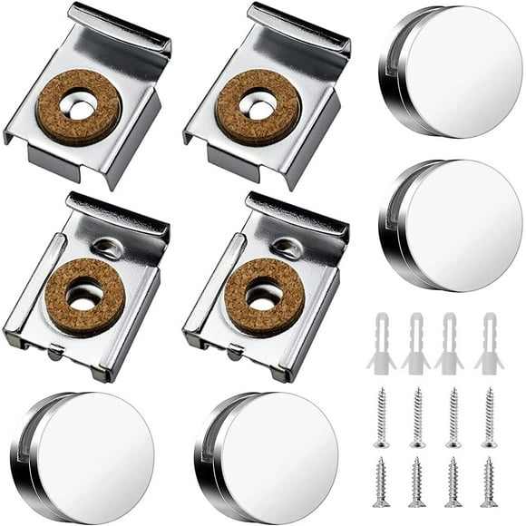 Mirror Clips,8pcs Glass Shelf Spacer Mirror Brackets Wall Mirror Holder Fixing Clips Mirror Fixing Kit with Screws