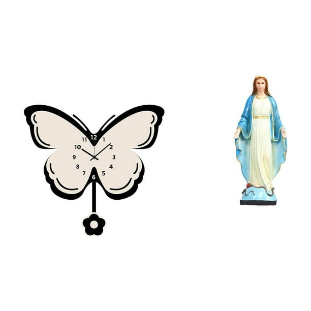 Reloj Decorativo De Acrílico Con Forma De Mariposa Para Oficina, Comedor, Habitación Infantil, Estilo Granja Con Elegante Escultura Religiosa De La Virgen María, Adorno Para Dormitorio Y Mesa.