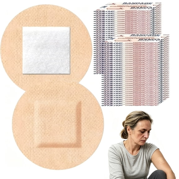 Tutuviw 200Pcs Round Bandages for Face Sensitive Skin,1in Fabric Adhesive Circular Bandages,Sterile Latex Free Bandage witn Nonstick Pad for Sensitive Fragile Skin Wound Protection Care