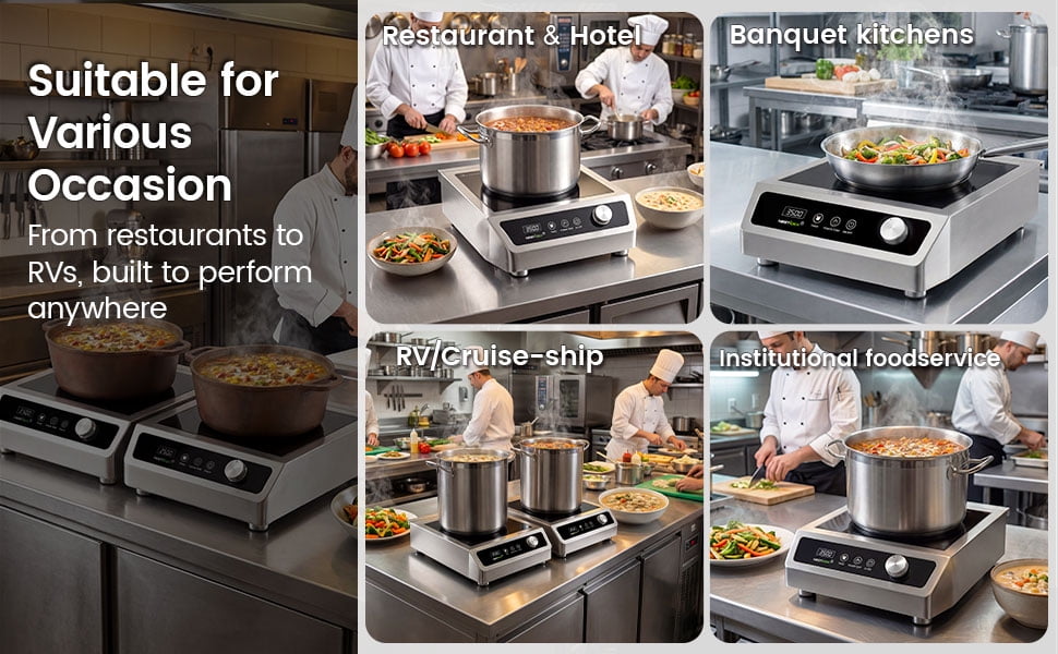 3500W Commercial Induction Cooktop, 208V 3-Phase Large Induction Burner with 20 Power & Temp Levels, 9.25" Large Coil, 24h Timer, One-Knob Control, Pro Electric Countertop Burners for Restaurant Hote