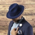 thumbnail image 4 of Journey Navy Wool Felt Fedora Hat Crushable & Packable, 100% Australian Wool Felt, Travel Hat with Decorative Band & Walrus Pin - H7009, 4 of 7