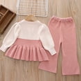 thumbnail image 5 of JIAYUE Girls Clothing Set Puff Sleeve Knit Ruffle Button Strap Dress Flared Knit Pants 2 Piece Outfit For Autumn Back To School,2-3 Years, 5 of 5