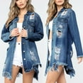 thumbnail image 2 of LYXSSBYX Womens Denim Jackets Plus Size Clearance Women Button Long Sleeve Pockets Hole Open Front Jean Jacket Overcoat Tops, 2 of 9