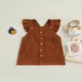 thumbnail image 2 of Belle Bébé Bébé Filles Bretelles Robe Velours Côtelé de Couleur Unie Volants Manches Simple Buste une Ligne Robe Marron 2-3 Ans, 2 of 7