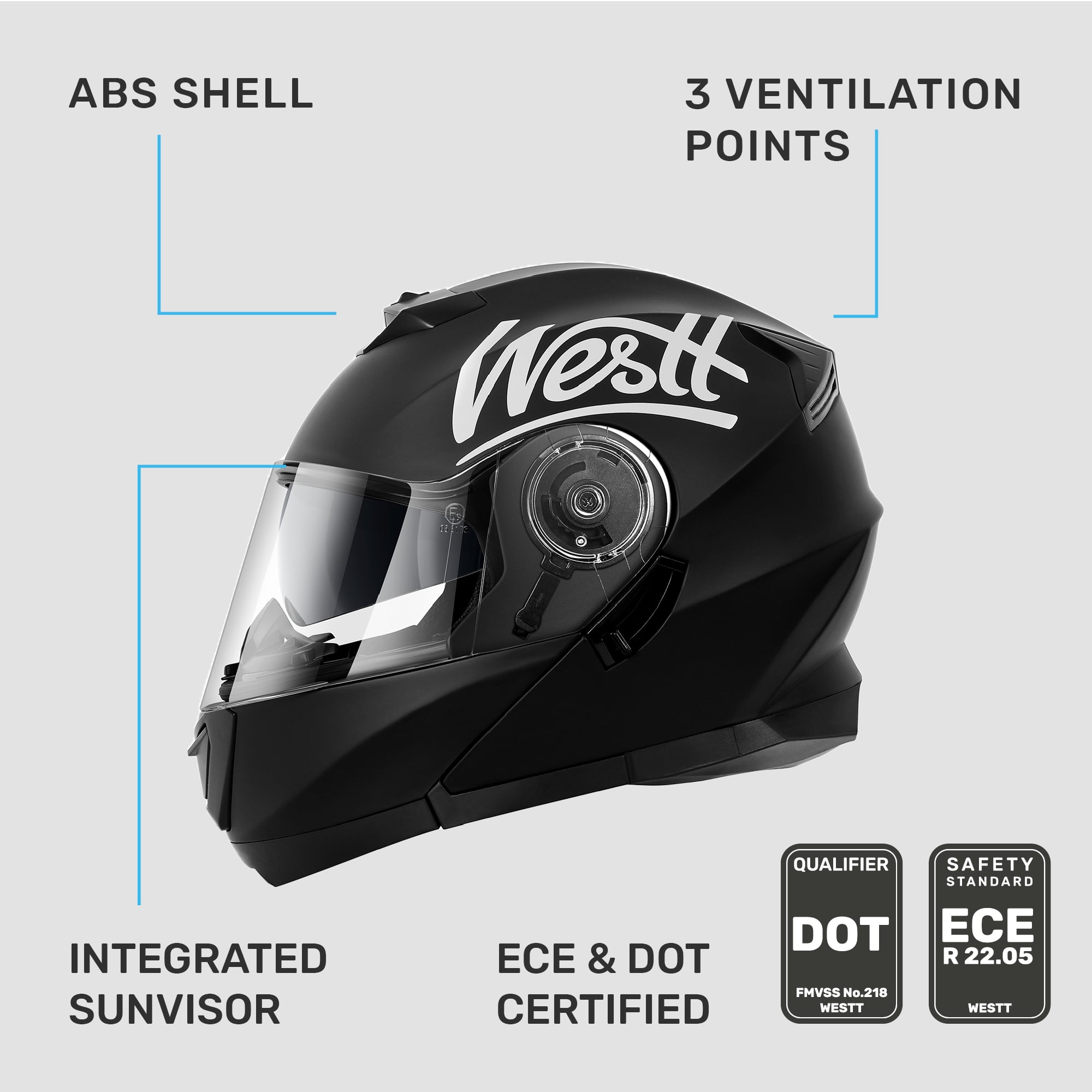 Westt Open Face Motorcycle Helmet - Motocross Helmet Liftable Chin & Dual Visor - ATV Helmets for Adults Motorcycle DOT Approved(Black/S Torque X)