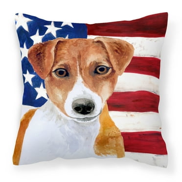 Carolines Treasures BB9689PW1414 Jack Russell Terrier Patriotic Fabric Decorative Pillow  14Hx14W multicolor