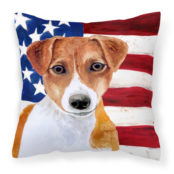 Carolines Treasures BB9689PW1414 Jack Russell Terrier Patriotic Fabric Decorative Pillow  14Hx14W multicolor