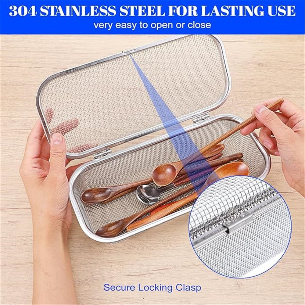 Dishwasher Chopstick Basket for Small Items, Stainless Steel Utensil Holder for Dishwasher with Mesh Design, Replacement Silverware Organizer (10.4" L x 4.5" W x 3" H)