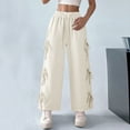 thumbnail image 2 of Women Wide Leg Casual Pants Loose Fit Drawstring Waisted Side Bowknot Athletic Trousers with Pockets Cute Teen Girls, 2 of 8