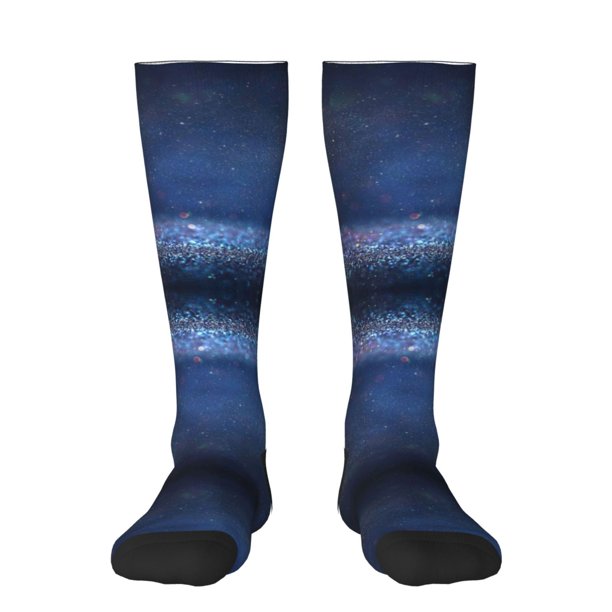Fotbe Retro Blue Glitter Calcetas Divertidas Estampadas para Hombre y Mujer, Calcetas de Algodón hasta la Rodilla para Caminar, Correr, Enfermería y Embarazo