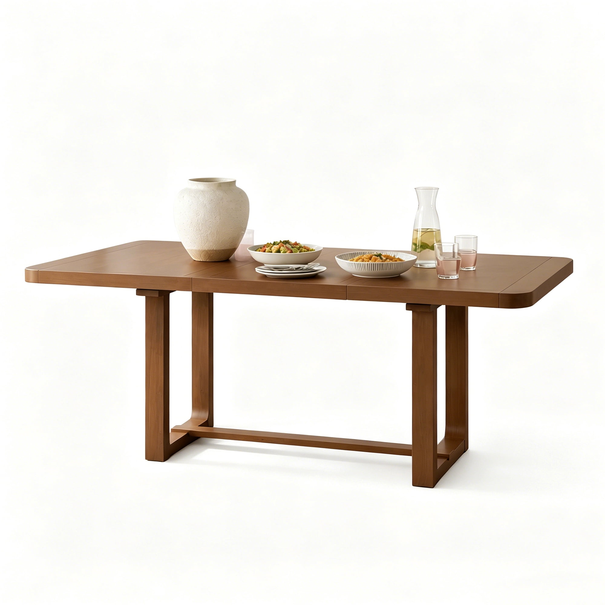 Mintazer 6-Piece Extendable Dining Table Set with 4 Upholstered Chairs & Bench, Rectangular Expandable Kitchen Table with Anti-Scratch Foot Pads, Walnut Brown