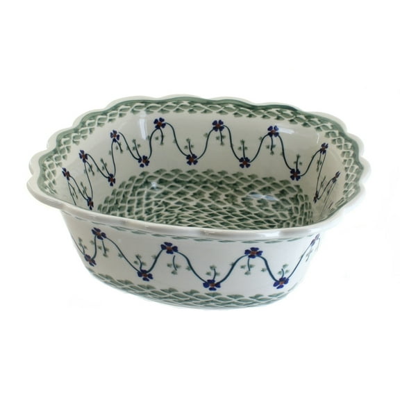 Blue Rose Polish Pottery Sage Floral Large Square Serving Dish