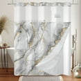 thumbnail image 6 of MIZHONA Gray and Gold Marble No Hooks Shower Curtains with Snap in Liner Modern Black and White Fabric Bathroom Curtain,71"× 86", 6 of 7