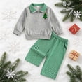 thumbnail image 2 of Quealent Toddler Baby Boys Christmas Outfits Long Sleeve Embroidery Sweatshirt Gingham Plaid Pants Two Piece Smocked Clothes (Light Green, 18-24 Months), 2 of 8