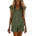 thumbnail image 2 of purcolt Women Summer Shorts Rompers Short Sleeve Button Down Romper V Neck Wide Leg Jumpsuit, 2 of 7