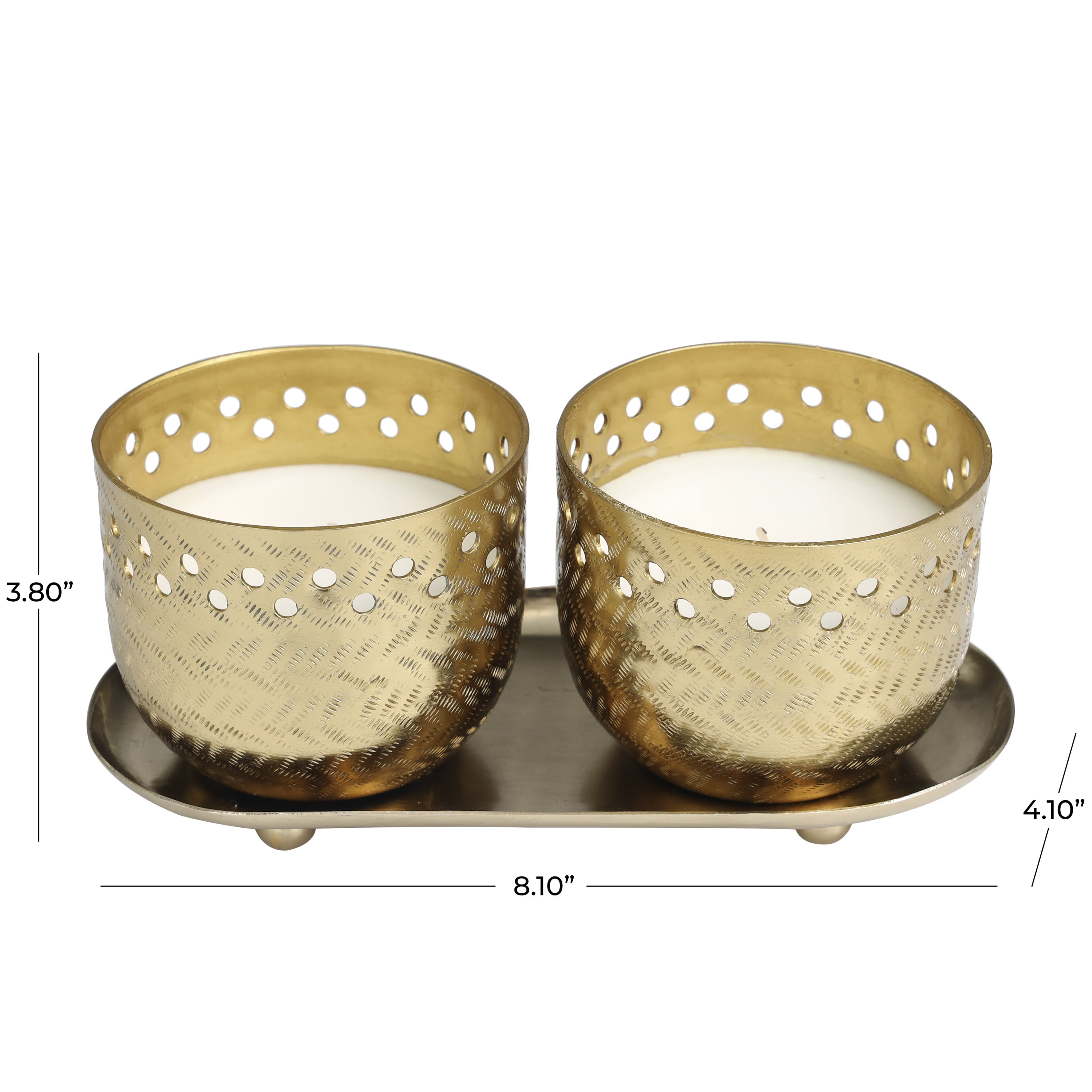 CosmoLiving by Cosmopolitan 2 Holder Gold Metal Egyptian Mint Scented Cutout Spotted 7 oz 1 Wick Candle with White Wax, (Set of 2)