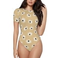 thumbnail image 2 of Uemuo Daisies Flowers Pattern Women's One Piece Short Sleeve Swimsuit Rash Guard Surfing Modest Quick-drying Swimsuit Beach Essentials-Small, 2 of 9