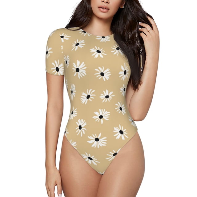 Fotbe Daisies Flowers Body de Mujer con Cuello Redondo y Mangas Cortas, Sin Mangas Ajustado, Suave, Cómodo y Básico-Large