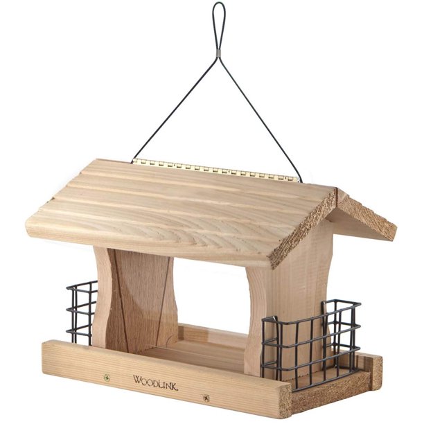 Woodlink Deluxe Cedar Wood Hanging Bird Feeder with Cable & Suet Cages, Brown