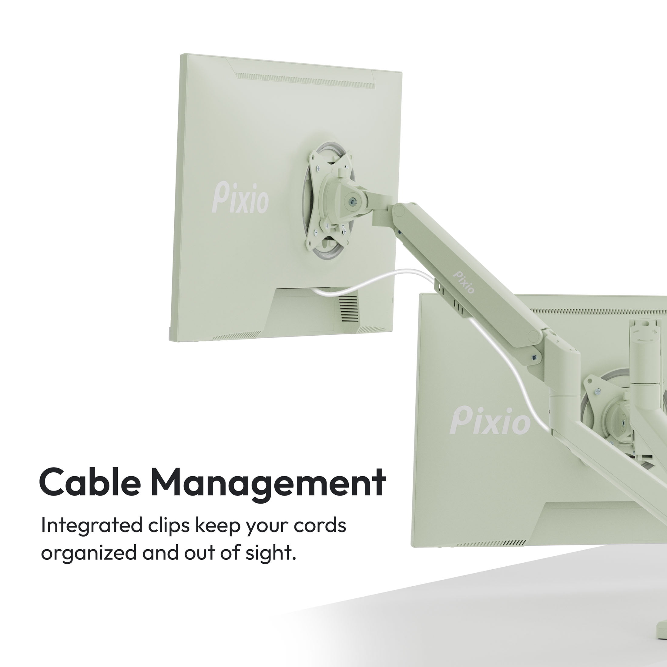 Pixio PS1D Wave Mint Green Dual Monitor Arm Stand Desk Mount - Fits up to 32 inches Monitors and up to 19.8lbs. VESA Compatibility and Integrated Cable Management