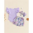 thumbnail image 3 of SANSIWU Baby Girl Summer Clothes Letter Print Romper and Floral Elastic Shorts Headband Set 3 Piece Outfits, 3 of 7