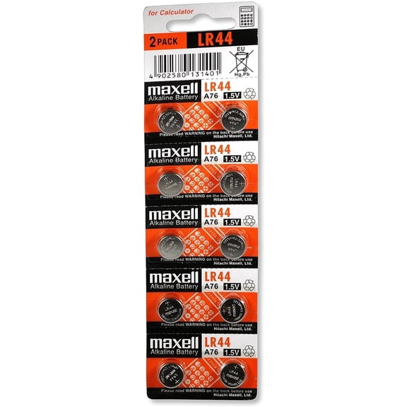 Maxell LR44 (A76) Batteries, 10 Count