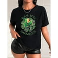 thumbnail image 1 of 1 Pce T-Shirt Décontracté à Col Rond pour Femmes, Imprimé Trèfle Glam Rock, Manches Courtes, Tissu Polyester Tricoté, Extensible Moyen, Haut de Mode pour Printemps/été/automne, 1 of 7