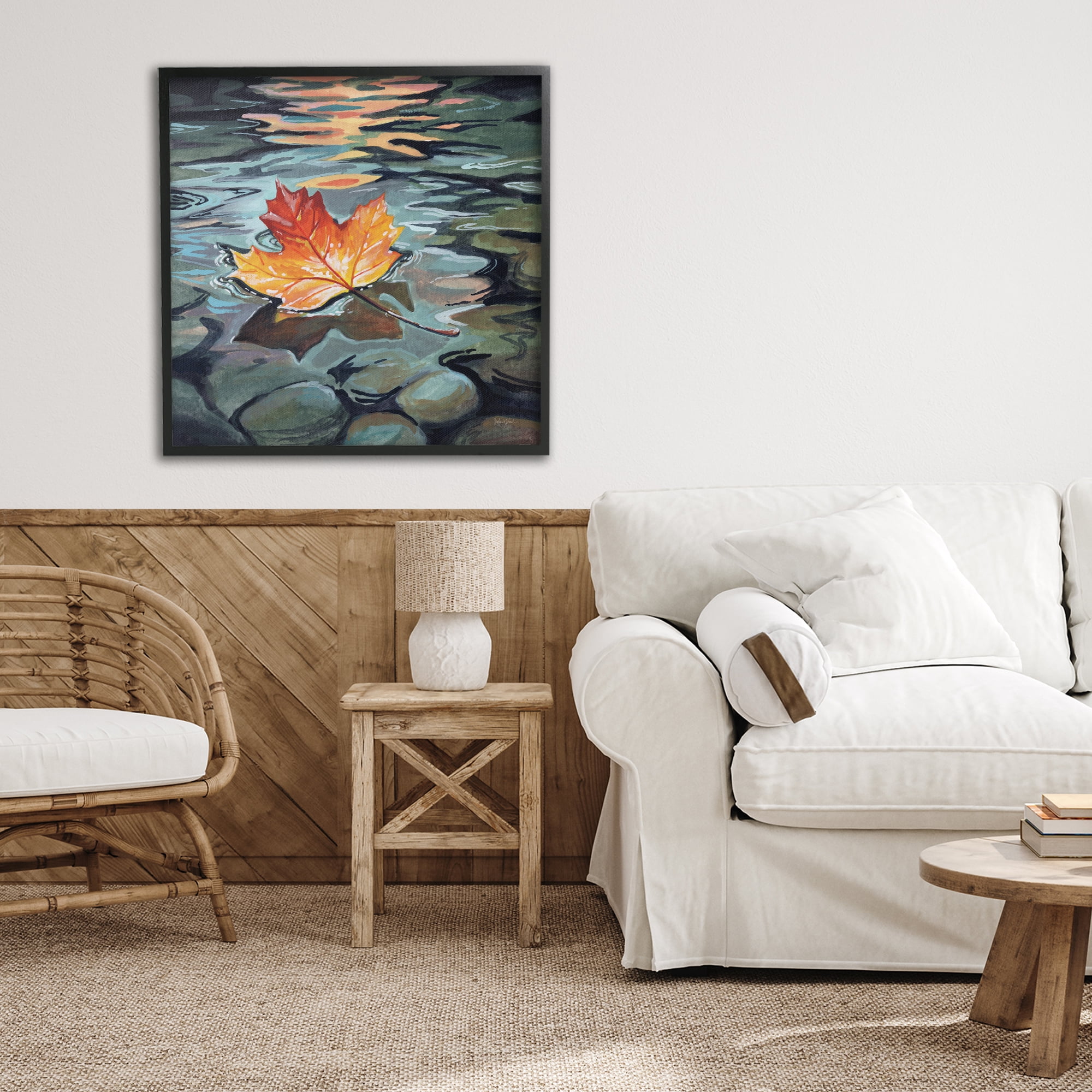 Stupell Industries Maple Leaf Floating in Stream Black Framed Giclee Art, design by Kate Jarvik Birch