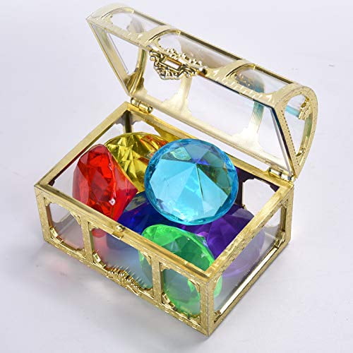 silver white Diving Gem Pool Toy Colorful Diamond ring Set with Treasure Pirate Box Summer Swimming Gem Diving Toys Set Dive Throw Toy Set Underwater Swimming Toy for Pool Use Treasures Gift Sets 