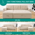 thumbnail image 3 of Naomi Home Laura Velvet Reversible Sleeper Sectional Sofa with Storage Chaise, Pull-Out Bed, Beige Upholstery, Apartment-Friendly Couch, 3 of 9