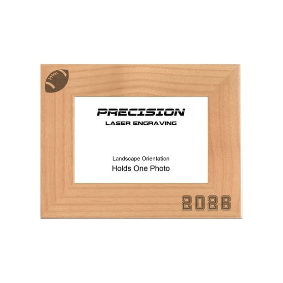PrecisionNC Sports Frame 2026 Football Engraved Natural Wood Picture Frame for Players Coach Team Photo 4x6 Landscape