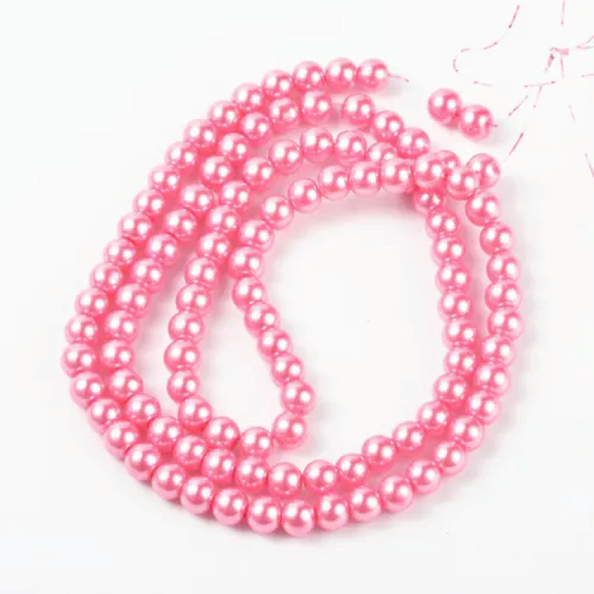 U8MO 10 Strd Glass Pearl Round Beads Mini Smooth Loose Spacer Beading Crafting 4~12mm-HotPink