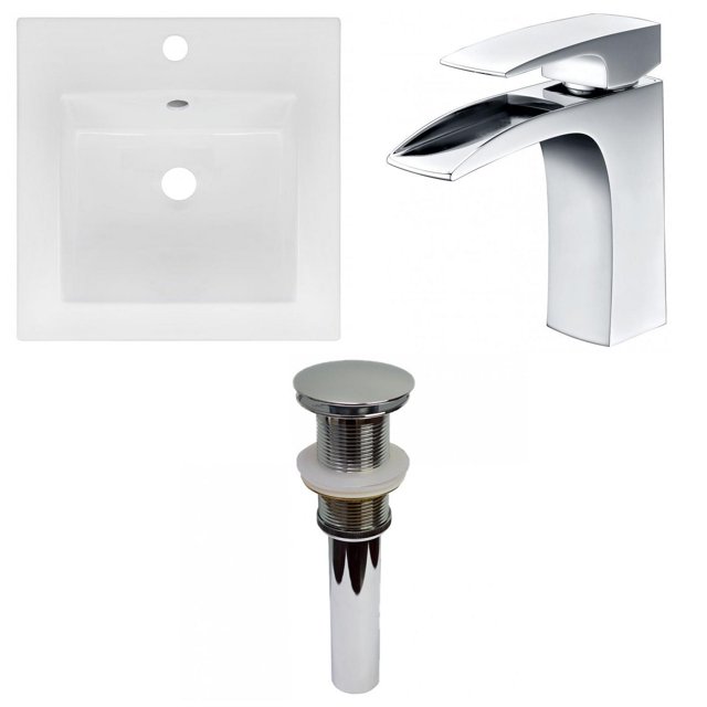 American Imaginations 16.5-in. W 1 Hole Ceramic Top Set In White Color - Drain Incl. AI-32955