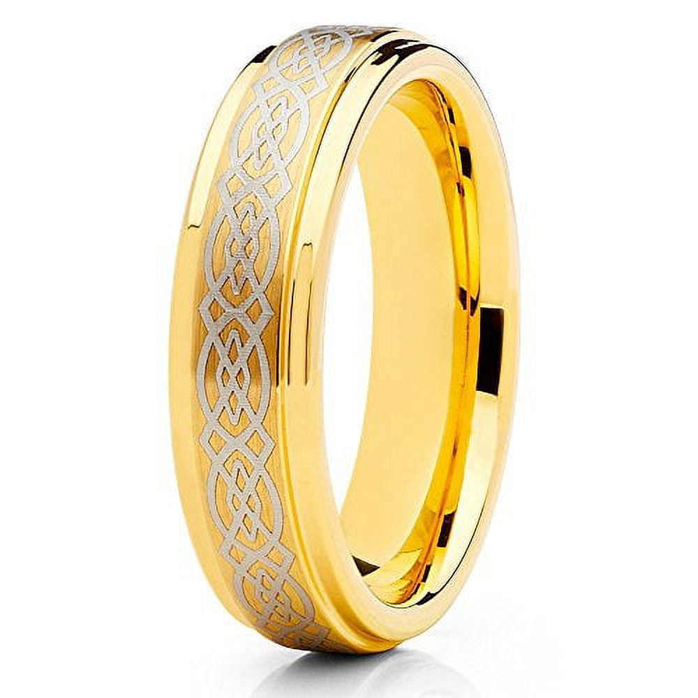 Tungsten Wedding Band Yellow Gold Tungsten Ring 6mm Celtic Design Tungsten Carbide Men & Women Comfort Fit