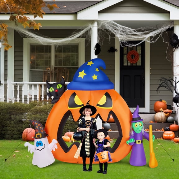 6.9ft inflatable pumpkin Halloween decoration, create a warm and perfect atmosphere decoration, glowing Halloween decoration, suitable for Halloween, outdoor parties