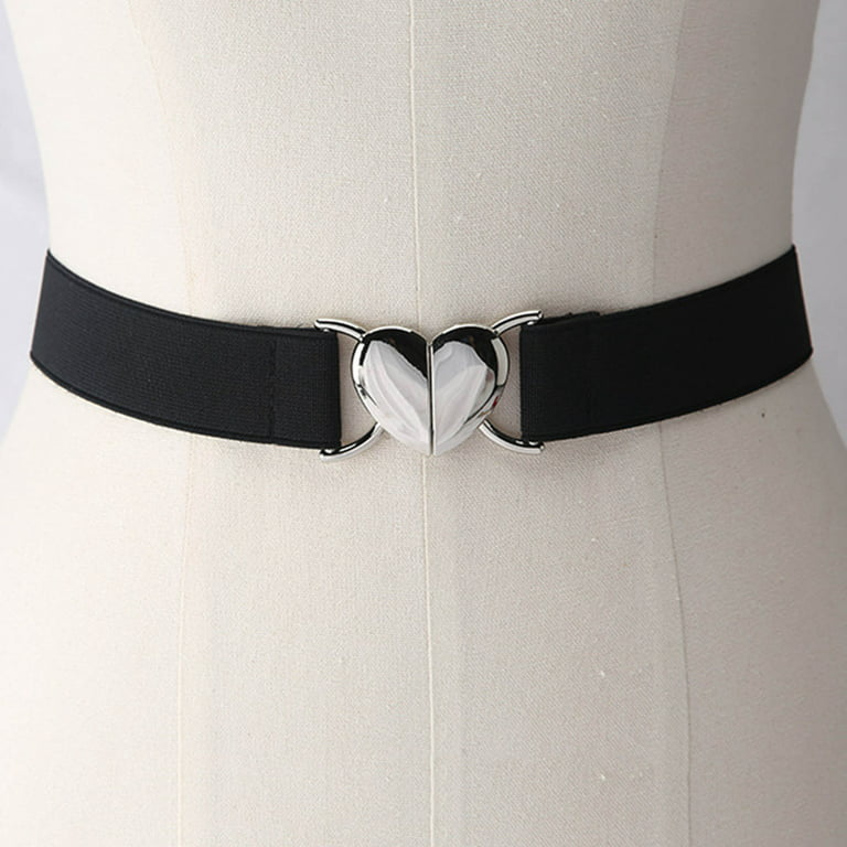 Women Wide Waistband Cinch Belt Heart Decoration Metal Buckle Dress Waist  Belt for T Shirts White