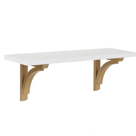 Traditional Wood Wall Shelf, 24 inches, White with Gold Corbels