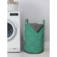 thumbnail image 3 of Oriental Laundry Bag, Mandala and Paisley Like Motifs Traditional Illustration, Hamper Basket with Handles Drawstring Closure for Laundromats, 13" x 19", Teal and Multicolor, by Ambesonne, 3 of 4