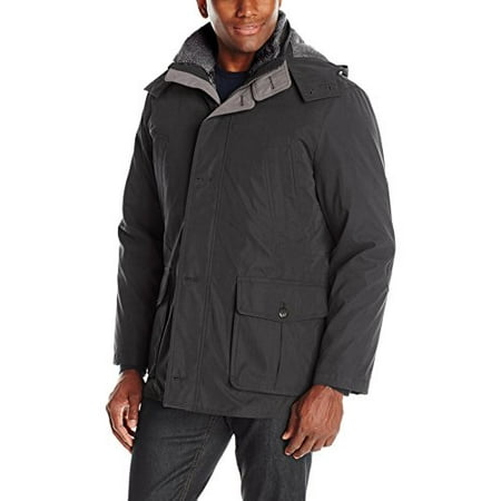 London Fog Anorak London Fog Men's Bonded Microfiber Parka With Detachable Sherpa Lined Hood, Black, XL ()