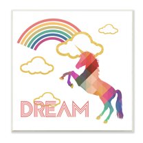The Kids Room by Stupell Dream Rainbow Golden Unicorn Wall Plaque Art, 12 x 0.5 x 12