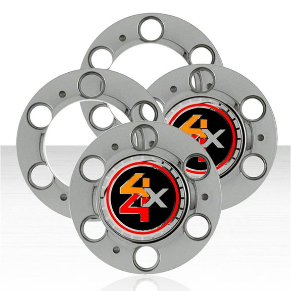 Set of 4 4x4 Logo Style Center Caps for 1975-1986 GMC C/K - Chrome Silver/Black