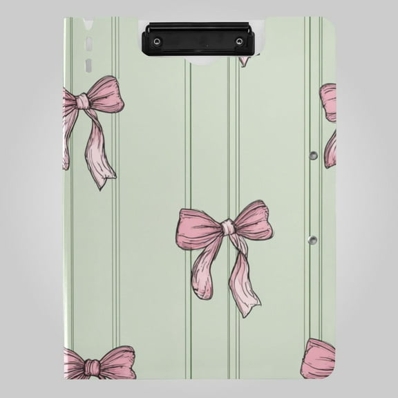 Pink Bows Green Stripes Foldable Binder Folder Clipboard with Pen Slot Double Clips A4 Size File Storage