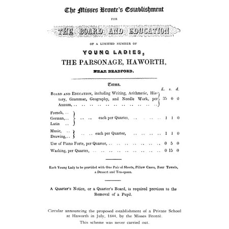 Bront� School, 1844. /Ncircular Of July 1844 Announcing The Proposed Establishment Of A Private School At Haworth, England, By The Bront_