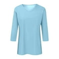 thumbnail image 4 of Fiaer,3/4 Sleeves Loose Fit T Shirts for Women,Womens V Neck Plus Size Tshirts,Ladies Solid Color Casual Basic Tops Sky Blue XXL, 4 of 5