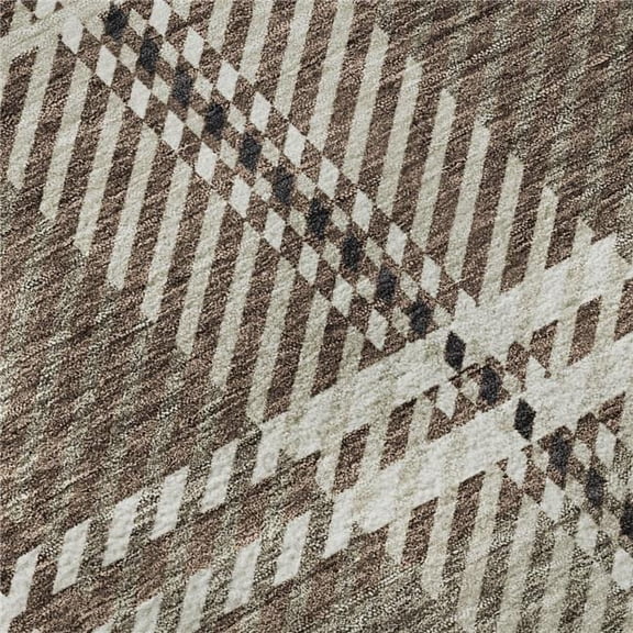 HomeRoots 674295 5 x 8 ft. Brown, Ivory & Taupe Plaid Washable Machine Made Rectangle Area Rug with UV Protection