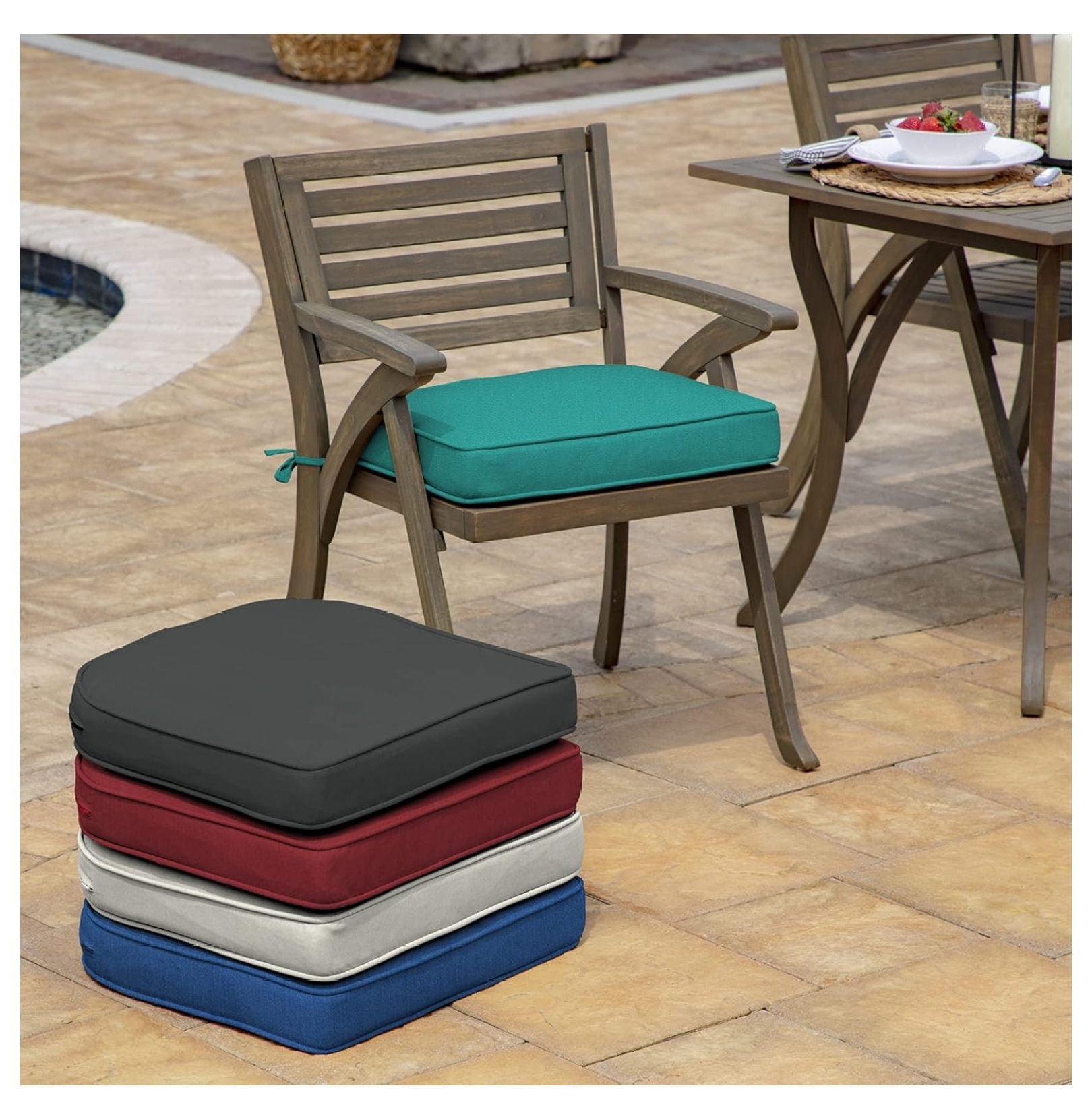 ProFoam Outdoor Seat Cushion 19x20 - Surf Teal, Patio Furniture Cushions, Rounded Back, UV & Water Resistant, Replacement Cushion