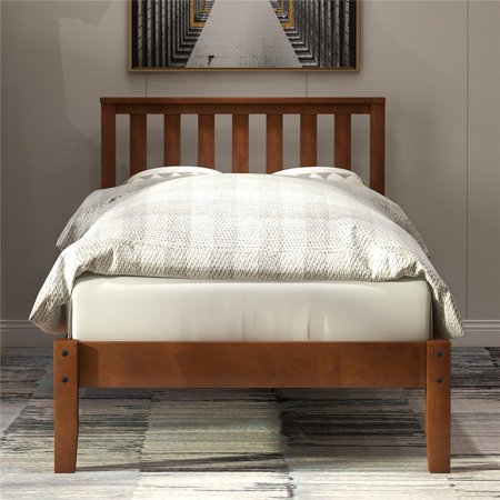 Twin Bed Frame with Headboard  Walnut Twin Bed Frame for Kids  Modern Wood Twin Bed Frame Bedroom Furniture with Wood Slats for Adults Teens  No Box Spring Needed  LLL4043
