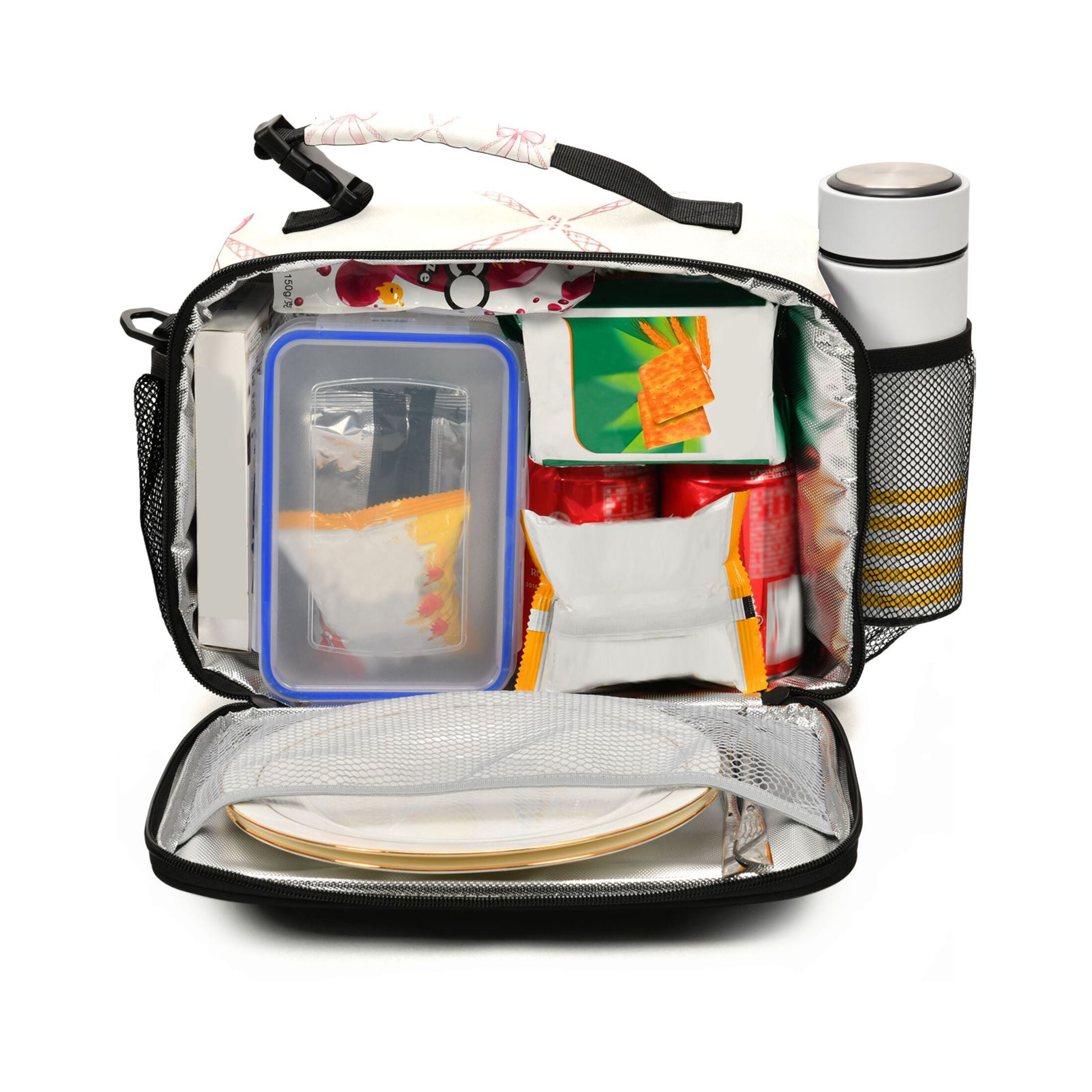 ALAZA Bows Checkered Lunch Box Insulated Cooler Bag Reusable Tote Bags Shoulder Strap