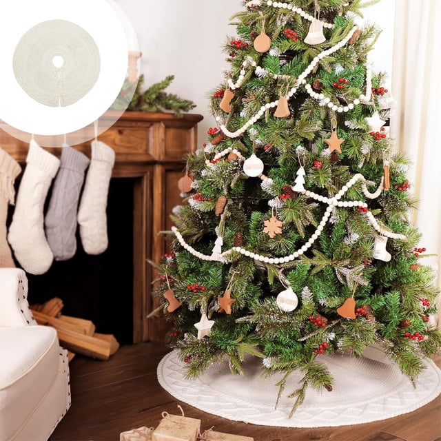 Xihbxyly Falda para Árbol de Navidad, Tejido de Punto Suave, Elegante Diseño Blanco, Añade Encanto Navideño, Perfecta para Decorar La Base Del Árbol, Ambiente de Fiesta Acogedor, Disponible En Tamaño